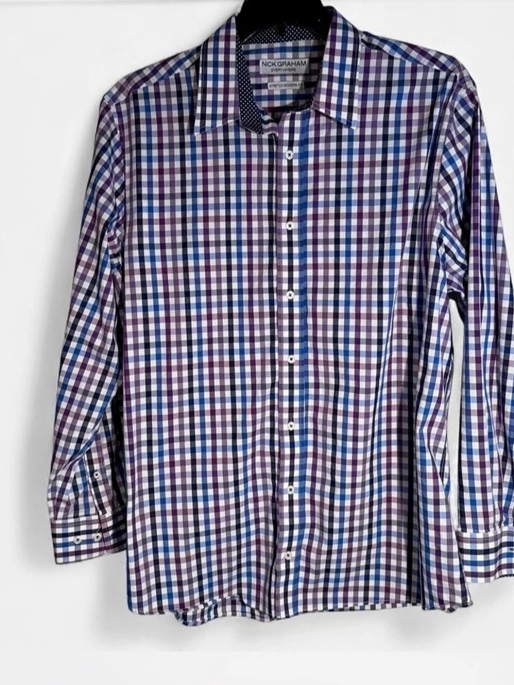 Nick Graham Everywhere Stretch Modern Fit Men's Checkered Shirt in Blue & Purple